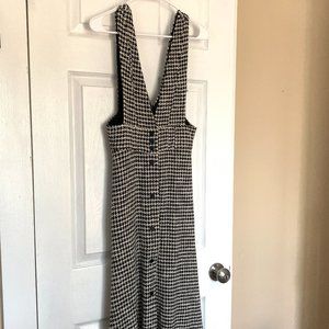 Zara Black and White Houndstooth Midi Jumper/Overall Dress Small